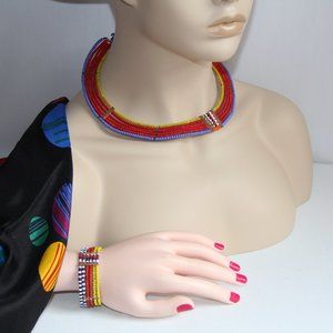Vintage Tribal African Maasai Bead Collar Bracelet Set